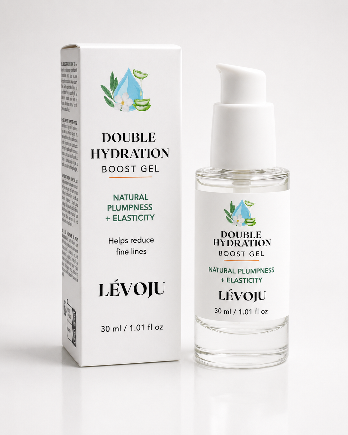 LÉVOJU Double Hydration Boost Gel + HA bottle and box